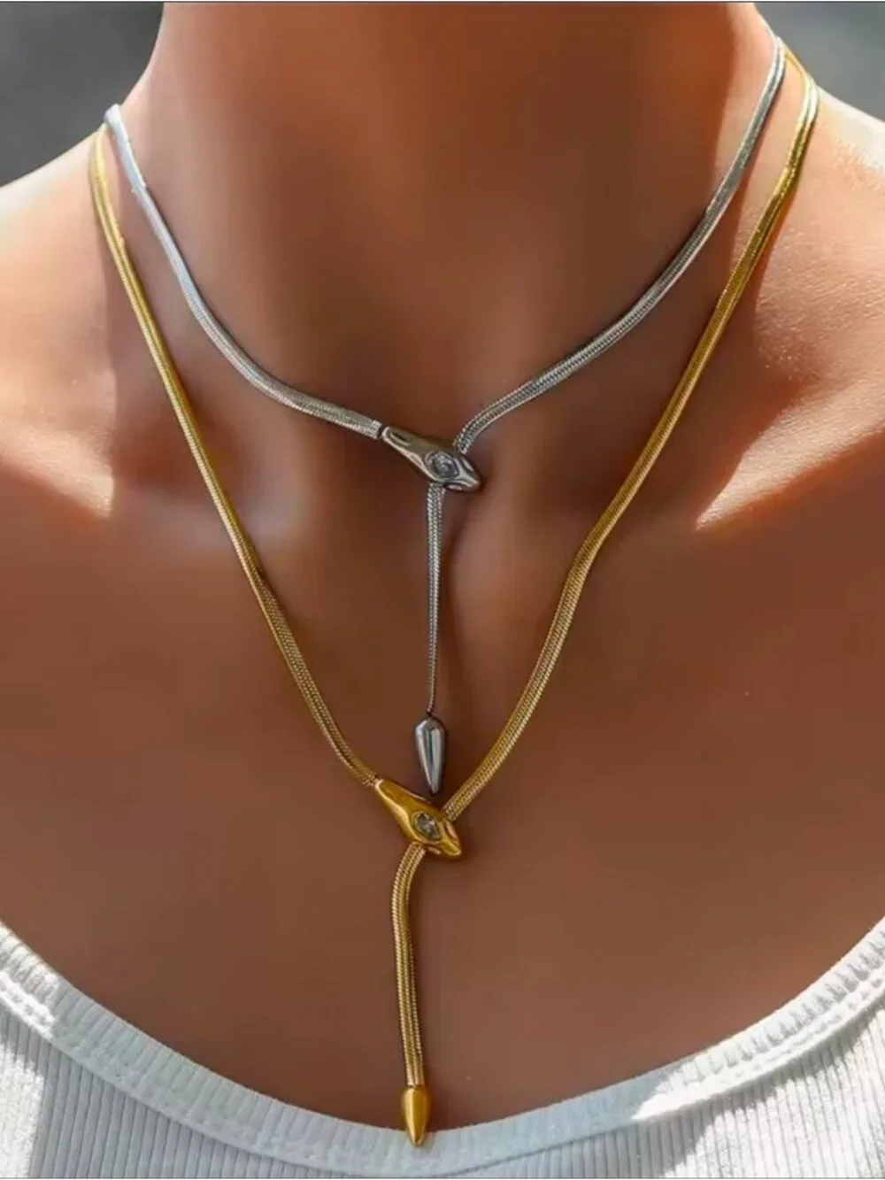 Gold Snake Y-Lariat Necklace